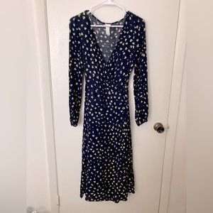 H&M Wrap Maxi Dress | Navy / Yellow | Size 4 | Floral Pattern |